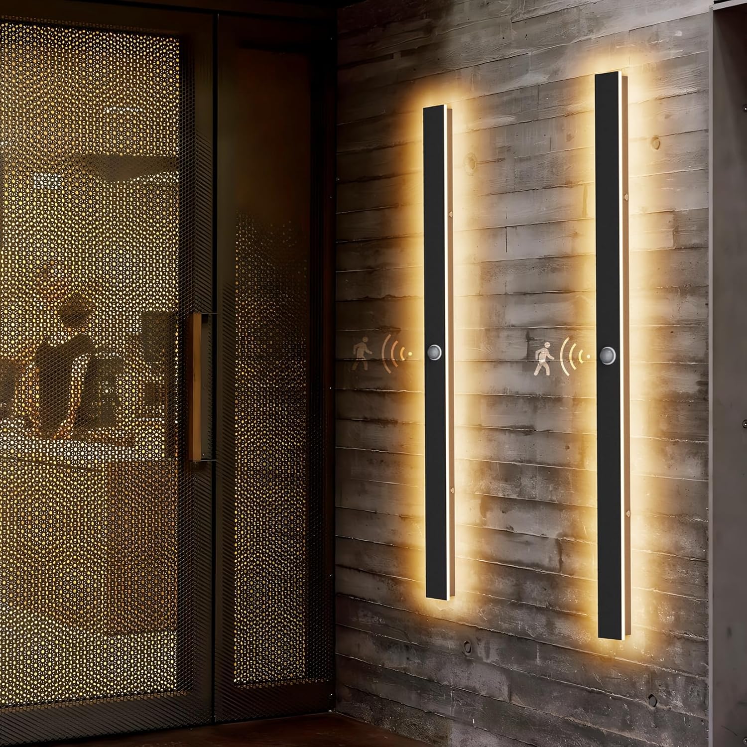 2 Pack Size  47.25inch Motion Sensor Long Outdoor Wall Lights 35W Black 3000K Warm White Motion Porch Lights IP65 Waterproof Exterior Wall Light Fixtures for Garage Patio Porch